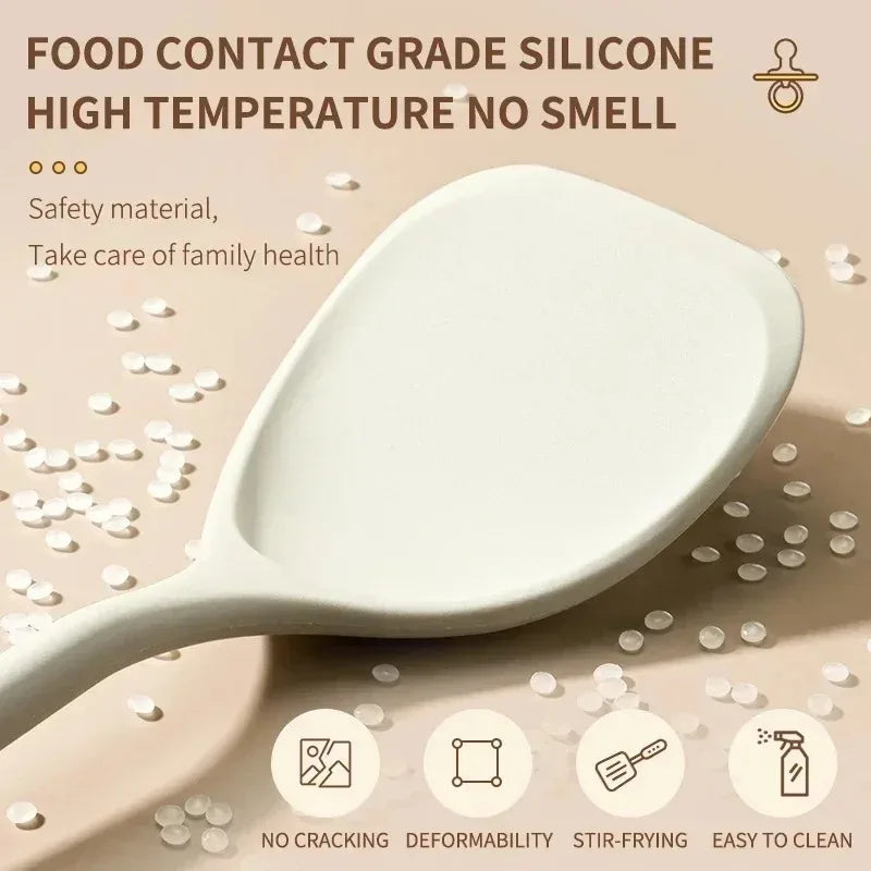 Silicone kitchenware set, durable hardwood handle, heat resistant tools, non-stick pan long handle porridge spoon Sieve Spatula
