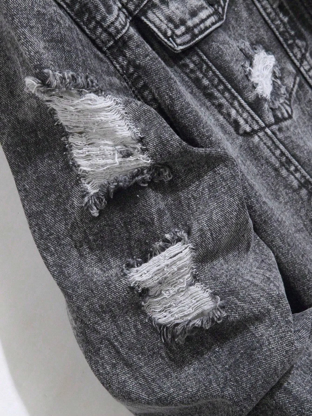 1Pc Y2Kmen's Four Seasons Destroyed Stone Washed Light Jacket Daily American Street Casual Denim Jacket (No Hood/No Accessories)