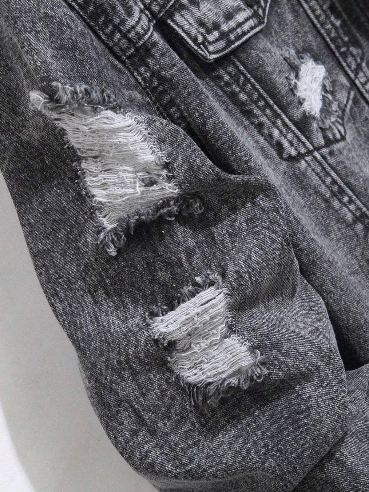 1Pc Y2Kmen's Four Seasons Destroyed Stone Washed Light Jacket Daily American Street Casual Denim Jacket (No Hood/No Accessories)