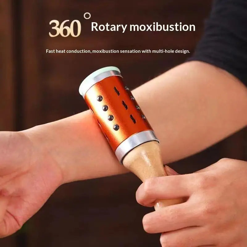Jade Gua Sha Moxibustion Stick 360° Rotation Raised Point Massage Tool 1 Set for Facial Skin Care Body Stress Relief