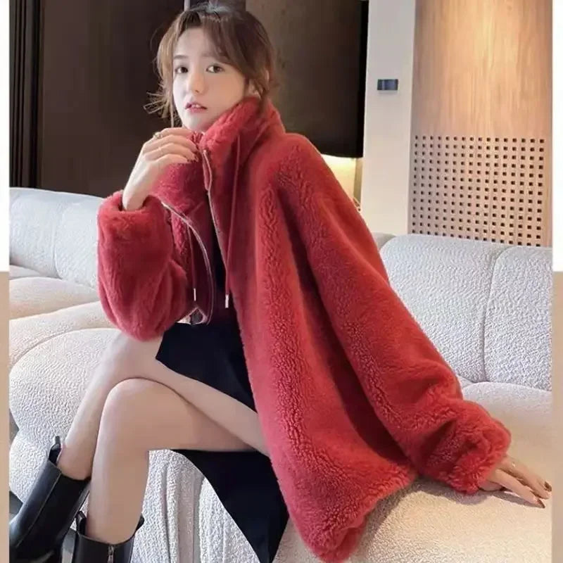 Jacket for Women Solid Color Fleeced Spring Autumn Clothing Promotion Coats Woman Korean Style New in Outerwears Harajuku Lined