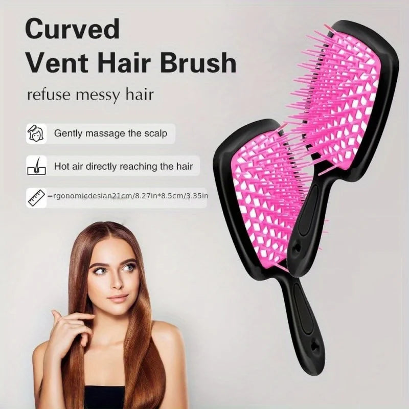 2pcs/set Detangling Hair Brush - Anti-Static Scalp Massaging Hollow Out Design Easy Detangling Wet or Dry Use DIY StylingTools