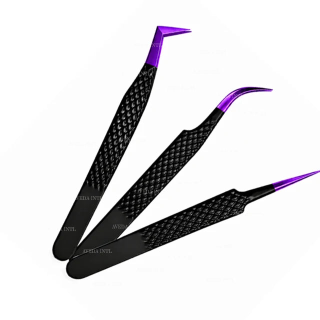 Purple Eyelash Tweezers Stainless Steel Beauty Tool Fine Tip Curved Points for Salon Grooming and Eyelash Extension Tools
