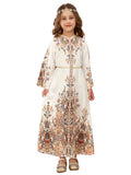 Muslim Dress for Kids Girls Abaya Middle East Ramadan Long Sleeve Prayer Dress Arabic Kaftan