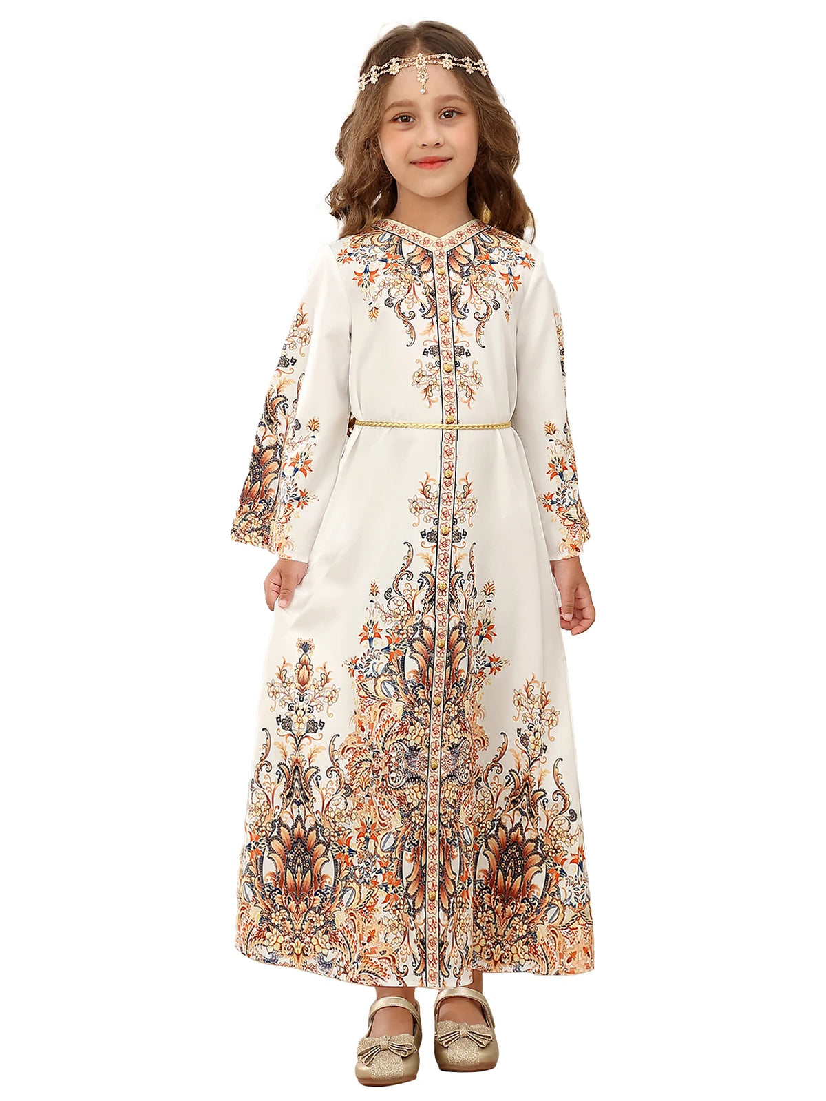 Muslim Dress for Kids Girls Abaya Middle East Ramadan Long Sleeve Prayer Dress Arabic Kaftan