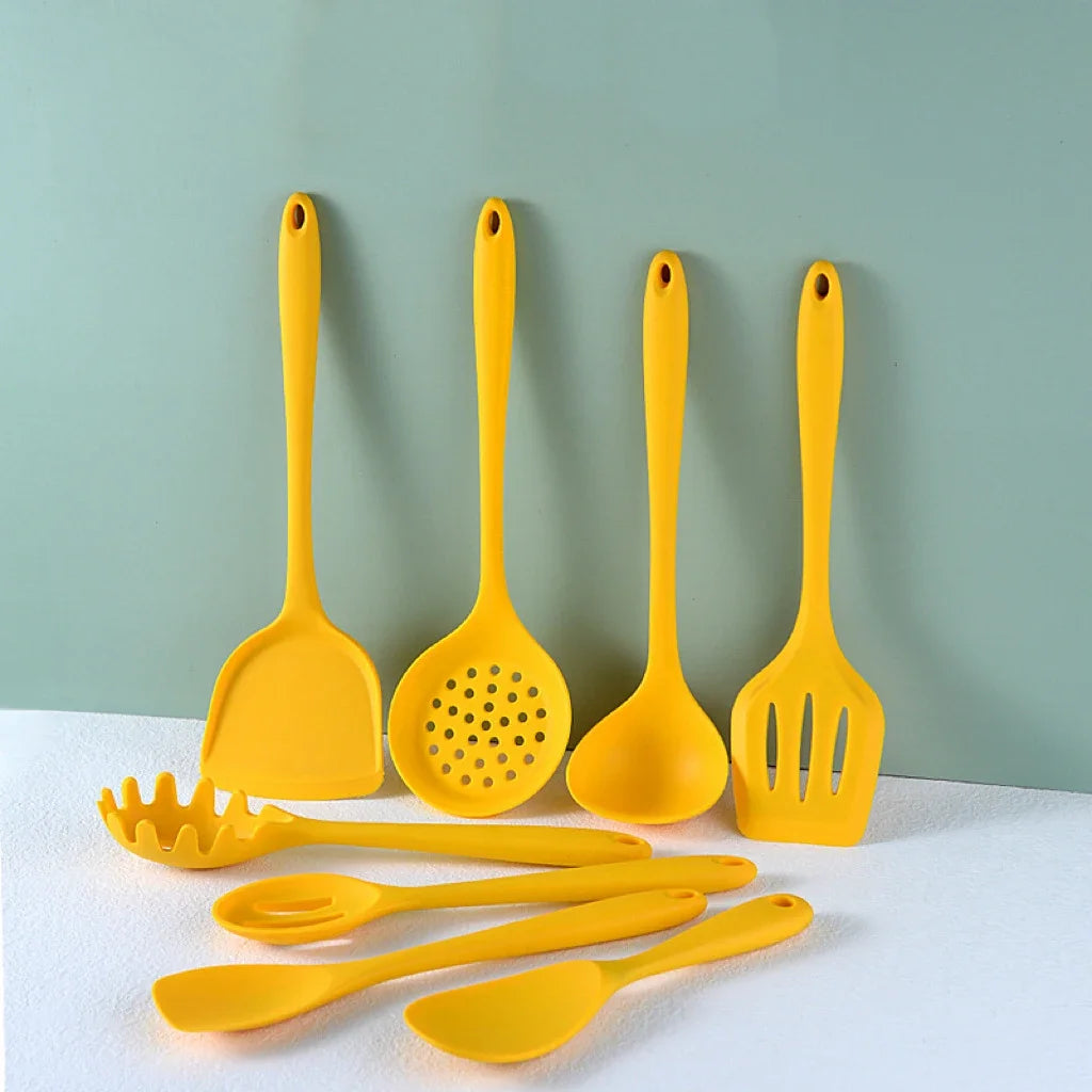 Silicone Kitchen Utensils Set For Cooking Baking Yellow Non Stick Spatula Set Heat Resistant Kitchen Utensils Cooking Tool