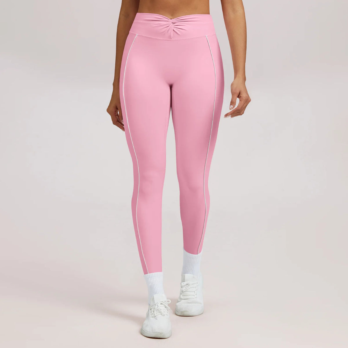 Yoga Leggings Women's Workout Gym Running Fitness Pants High Waist Ruched Contrast Piping Butt Lifting Slim Squat Proof Stretchy