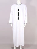 Eid Ramadan Muslim Men Long Robe Round Neck Embroidered Oman Dubai Arabian Saudi Male Jubba Thobe Adults Abayas Islamic Kamis