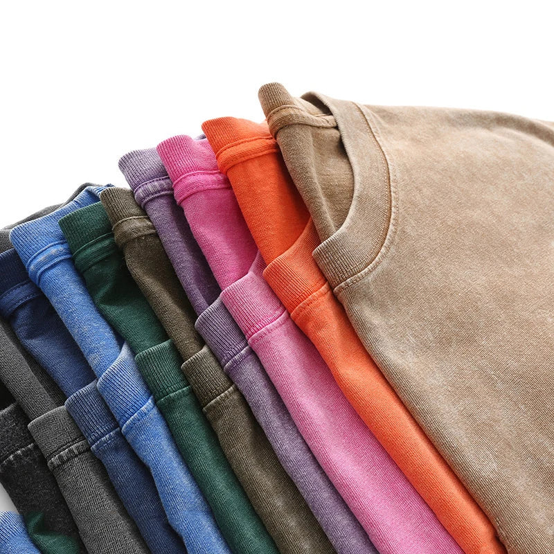 Men's Summer T-shirt 230G Heavy Cotton Vintage Washed T-Shirts Oversized Short Sleeve Loose Streetwear Short Sleeve Tops Tee