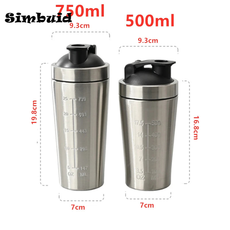 Stainless Steel Protein Powder Shaker Bottle with Steel Ball and Scale Leak Proof Gym Fitness Sport Whey Shakes Cup