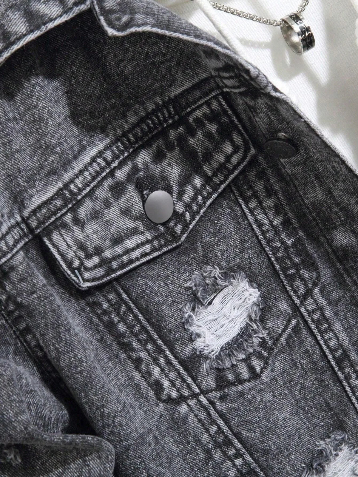 1Pc Y2Kmen's Four Seasons Destroyed Stone Washed Light Jacket Daily American Street Casual Denim Jacket (No Hood/No Accessories)