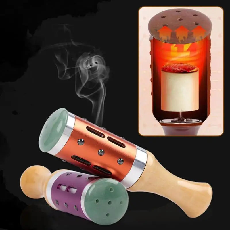 Jade Gua Sha Moxibustion Stick 360° Rotation Raised Point Massage Tool 1 Set for Facial Skin Care Body Stress Relief