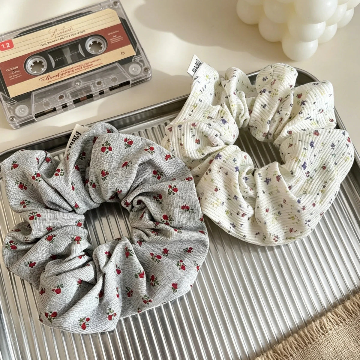 1PC New Style Floral Scrunchies For Women Elegant Ribbed Hair Ties Fashion Hair Accessories For Daily Wear