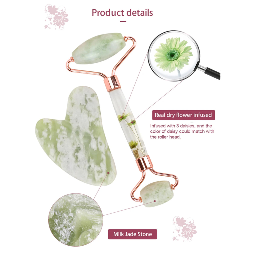 Gua Sha&Jade Roller Set Natural Jade Massager For Face Neck Body Care Beauty Health Skin Care Tools Facial Slim Lift Scraping