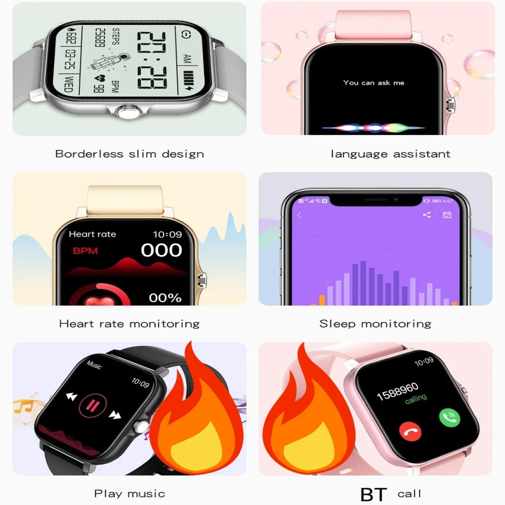 Touch Screen Smart Watch HD Display Bluetooth Call Message Alert Music Sports Smartwatch Men Gift Women Heart Rate Monitoring
