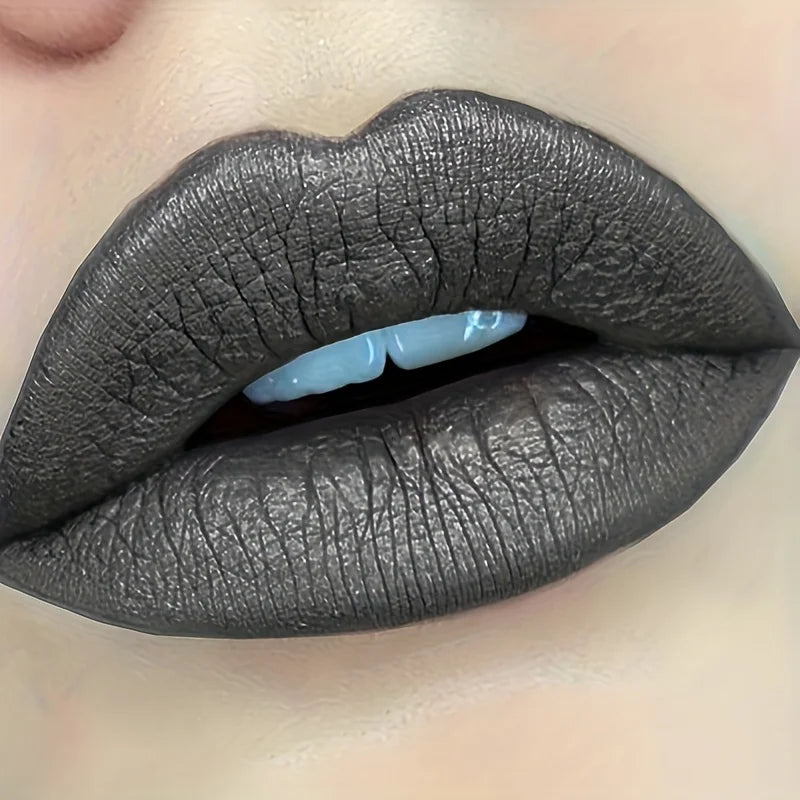 Matte Metallic Lipstick Gloss - Long-Lasting, Waterproof & Sweatproof Black Lipstick with Metallic Finish All Skin Types