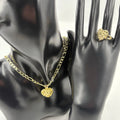 14k gold plated heart shape necklace and nugget ring hip hop fashion jewelry set with cookie texture for women