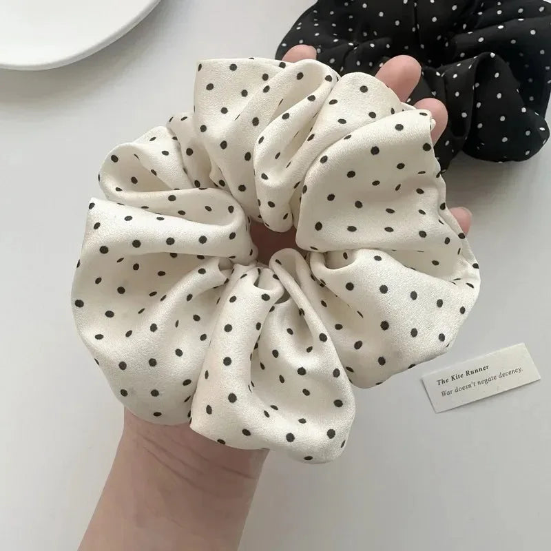 2Pcs Elegant Minimalist Hair Scrunchies for Women Silk Simulation Hair Ties Wave Point Elastic Hair Loop Ponytail Accessories