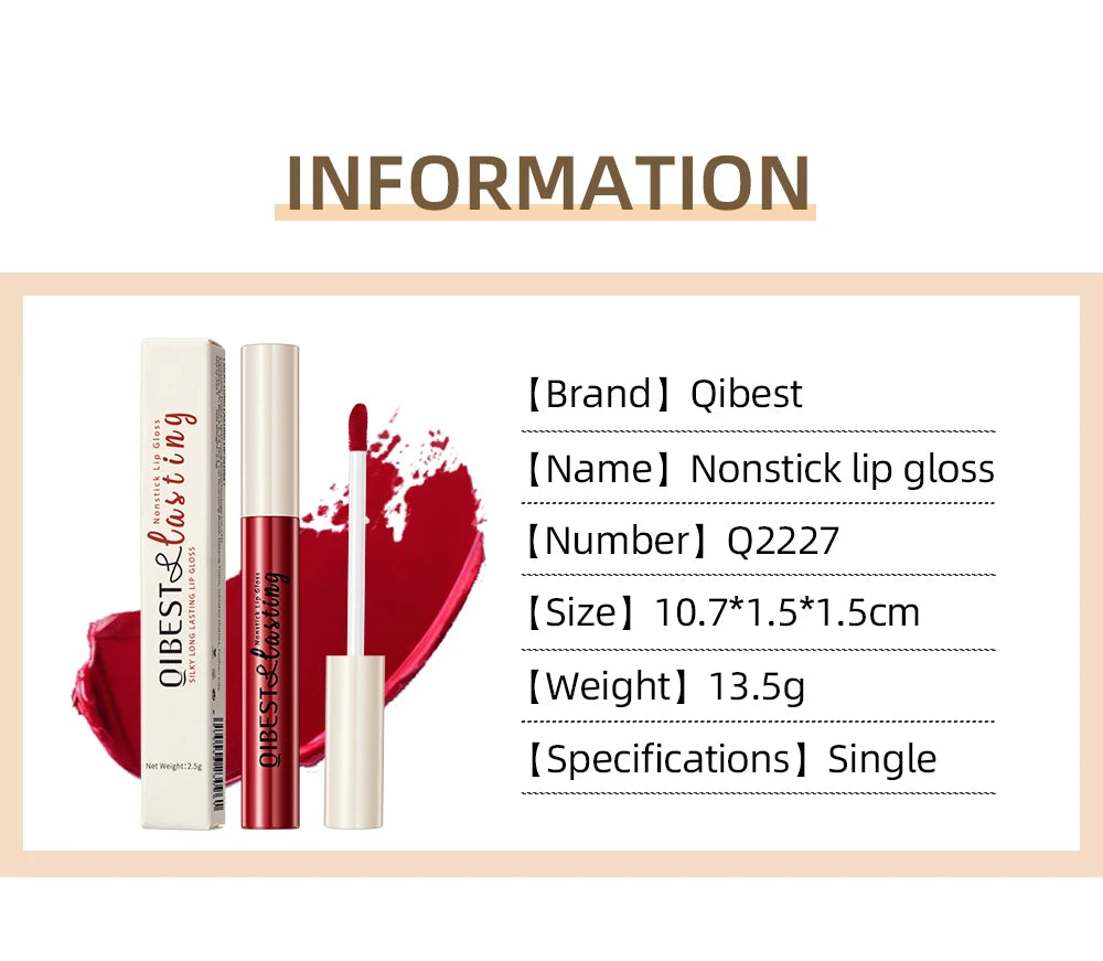 QIBEST Matte Liquid Lipstick Waterproof Long Lasting Velvet Lip Gloss Tint Tube Matte Nude Pigment Red Lipgloss Lips Makeup