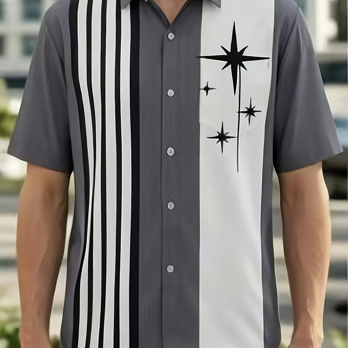 Light Wrinkle Resistant Hawaii Shirt Men Simple Vertical Striped Print Loose Summer Travel Casual Blouse