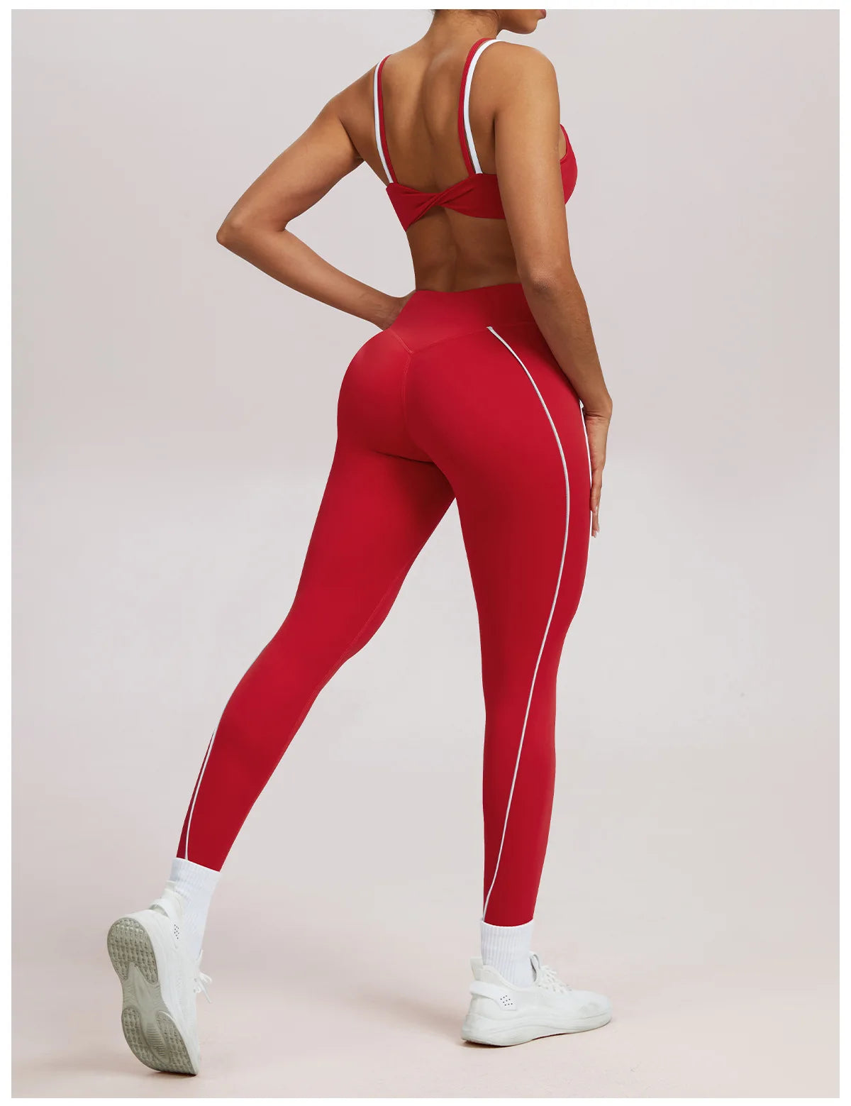 Yoga Leggings Women's Workout Gym Running Fitness Pants High Waist Ruched Contrast Piping Butt Lifting Slim Squat Proof Stretchy