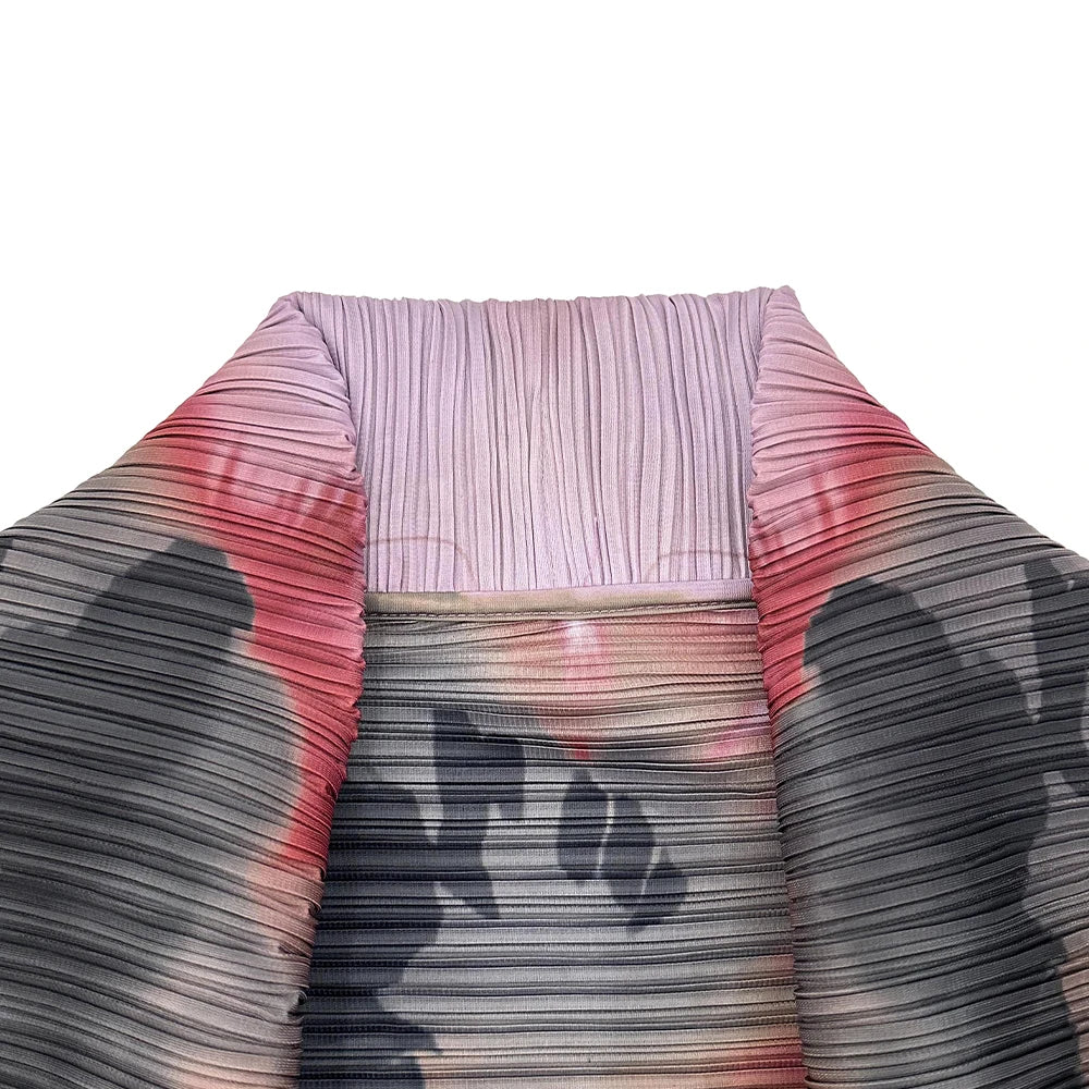 Miyake Pleated Long Sleeve Turndown Collar Cardigan Fashionable Printed Abaya Women 2026 New Dubai Designer Elegant Loose Coats