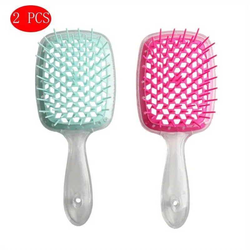 2pcs/set Detangling Hair Brush - Anti-Static Scalp Massaging Hollow Out Design Easy Detangling Wet or Dry Use DIY StylingTools