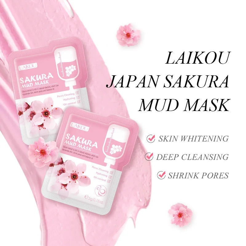 14pc Sakura Mud Face Mask + Sleeping Masks Anti Wrinkle Night Facial Packs Skin Clean Dark Circle Moisturize Anti-Aging Skincare