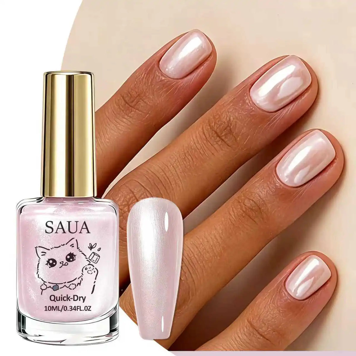 Pink Pearlescent Nail Polish; Quick-Drying, No Lamp Required, Long-Lasting Formula; Adds a Pearly Sheen and Brightens the Nail S
