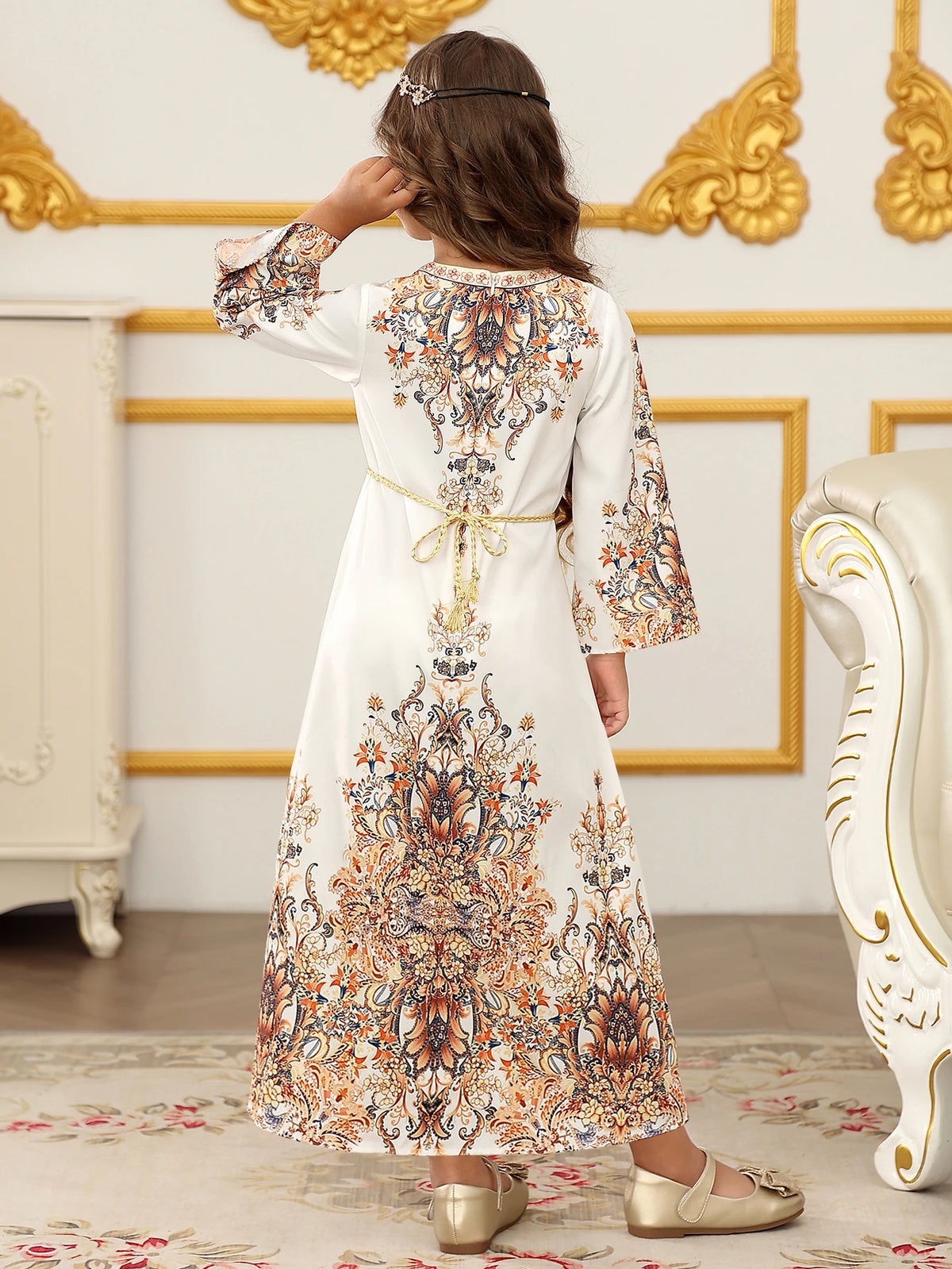 Muslim Dress for Kids Girls Abaya Middle East Ramadan Long Sleeve Prayer Dress Arabic Kaftan