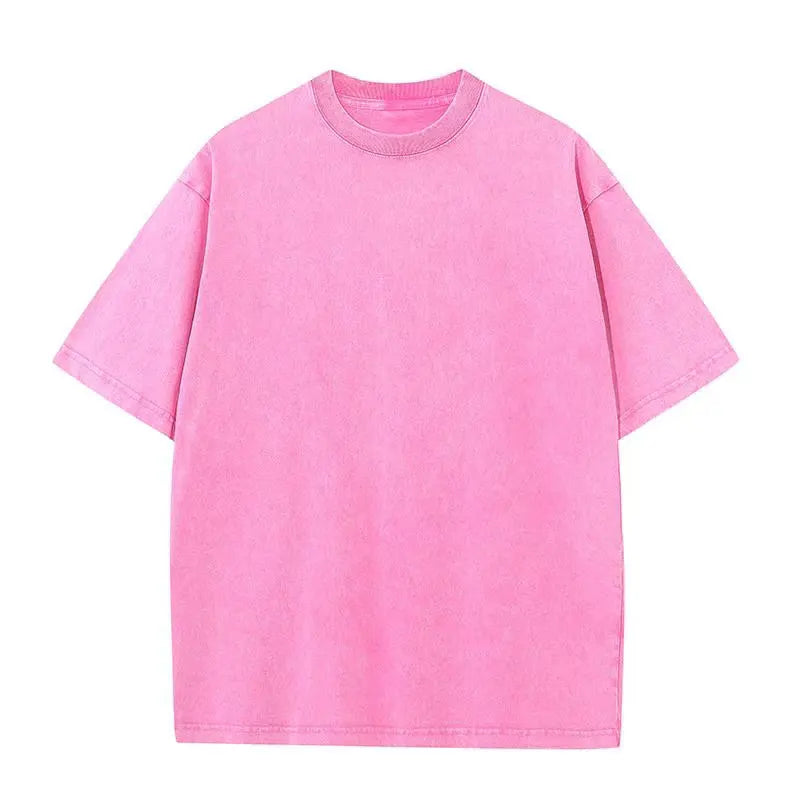 Washed And Distressed 230g Heavyweight Cotton Short Sleeved T-shirt Versatile Men Women Summer Solid Color Loose T Shirts Top