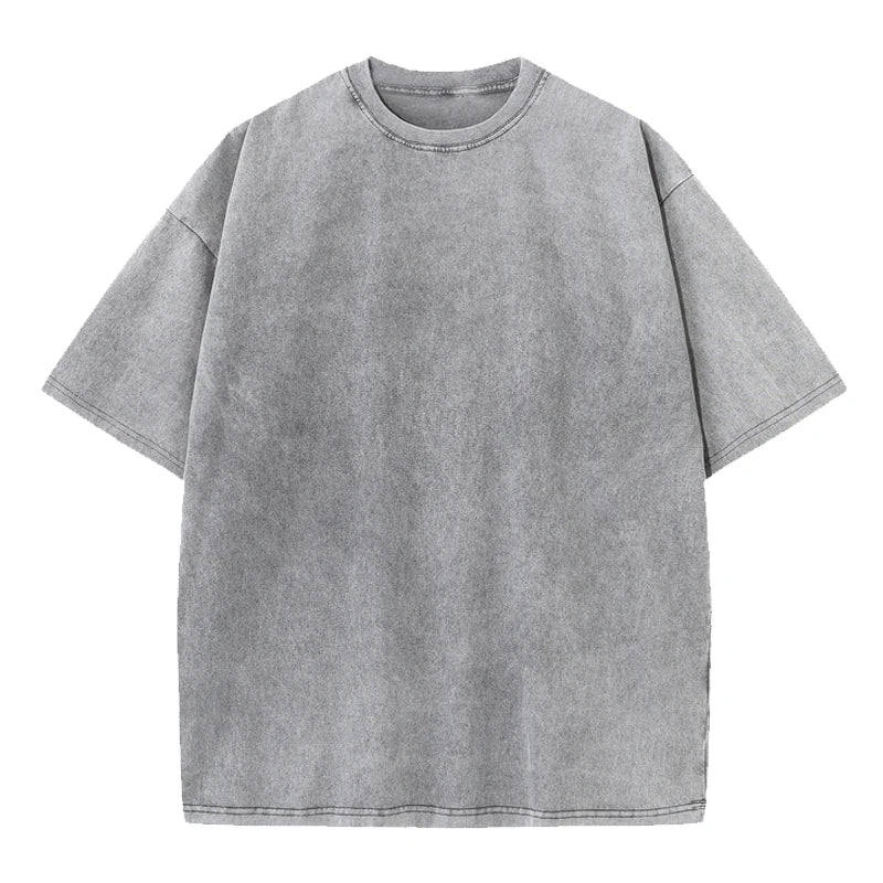 Washed And Distressed 230g Heavyweight Cotton Short Sleeved T-shirt Versatile Men Women Summer Solid Color Loose T Shirts Top