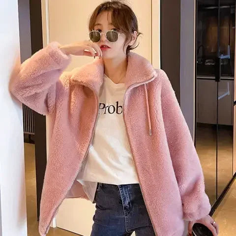 Jacket for Women Solid Color Fleeced Spring Autumn Clothing Promotion Coats Woman Korean Style New in Outerwears Harajuku Lined