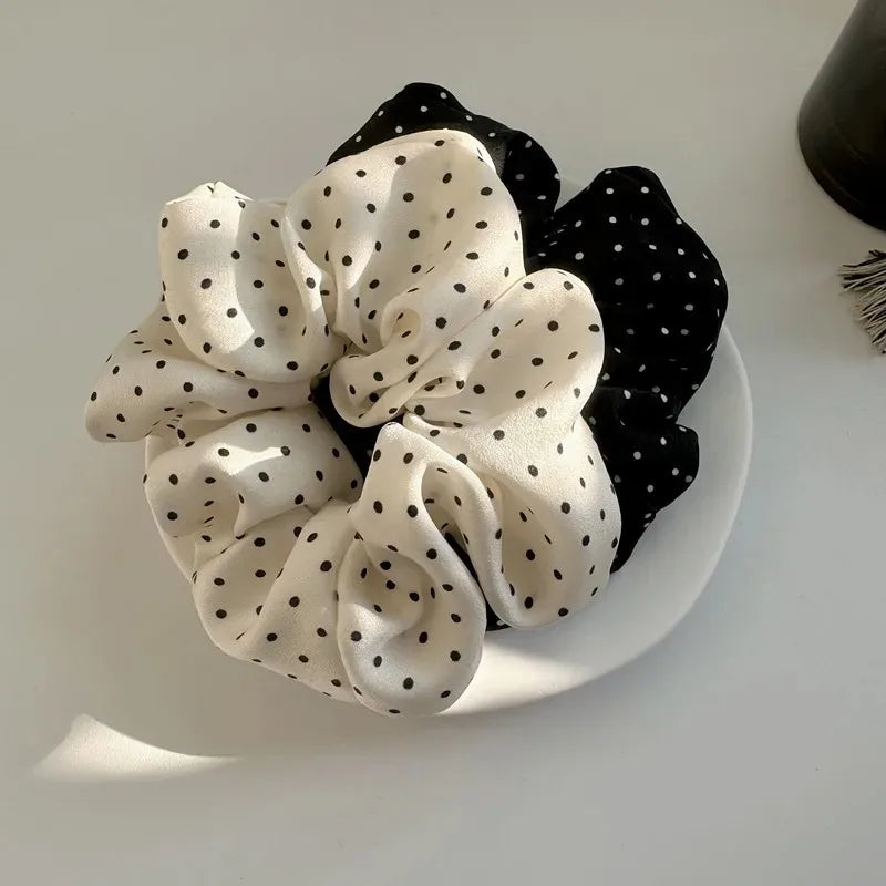 2Pcs Elegant Minimalist Hair Scrunchies for Women Silk Simulation Hair Ties Wave Point Elastic Hair Loop Ponytail Accessories
