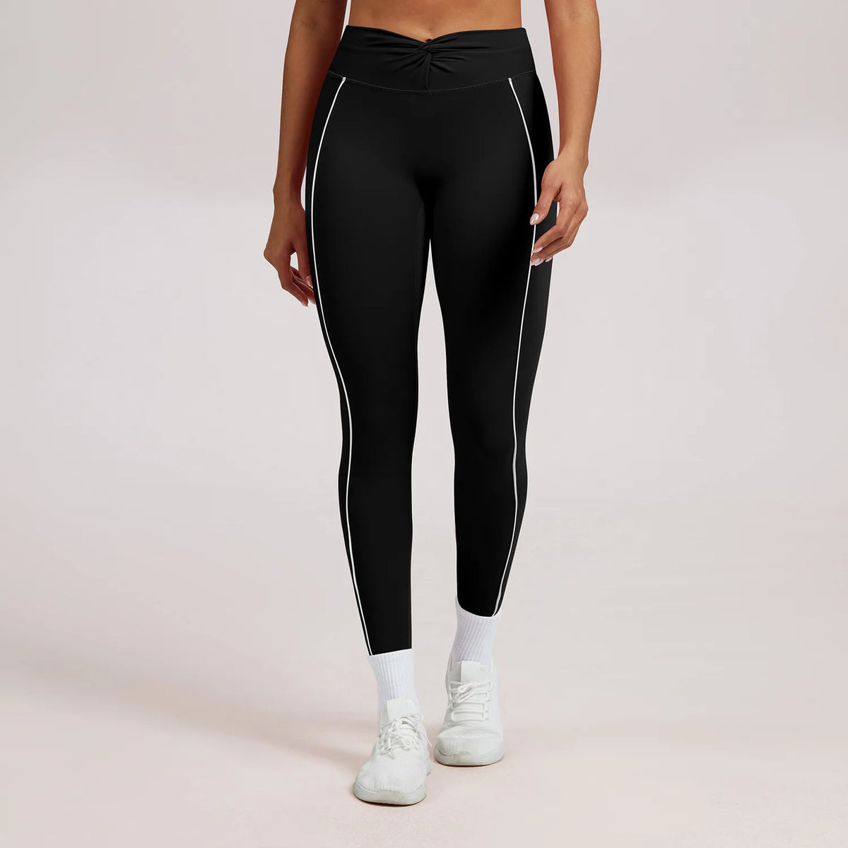 Yoga Leggings Women's Workout Gym Running Fitness Pants High Waist Ruched Contrast Piping Butt Lifting Slim Squat Proof Stretchy