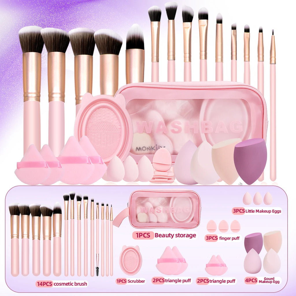 30 Professional Makeup Brush Sets, Including Makeup Brushes, Puff Cleaning Tools, Storage Bags, Portable, Christmas Gifts.