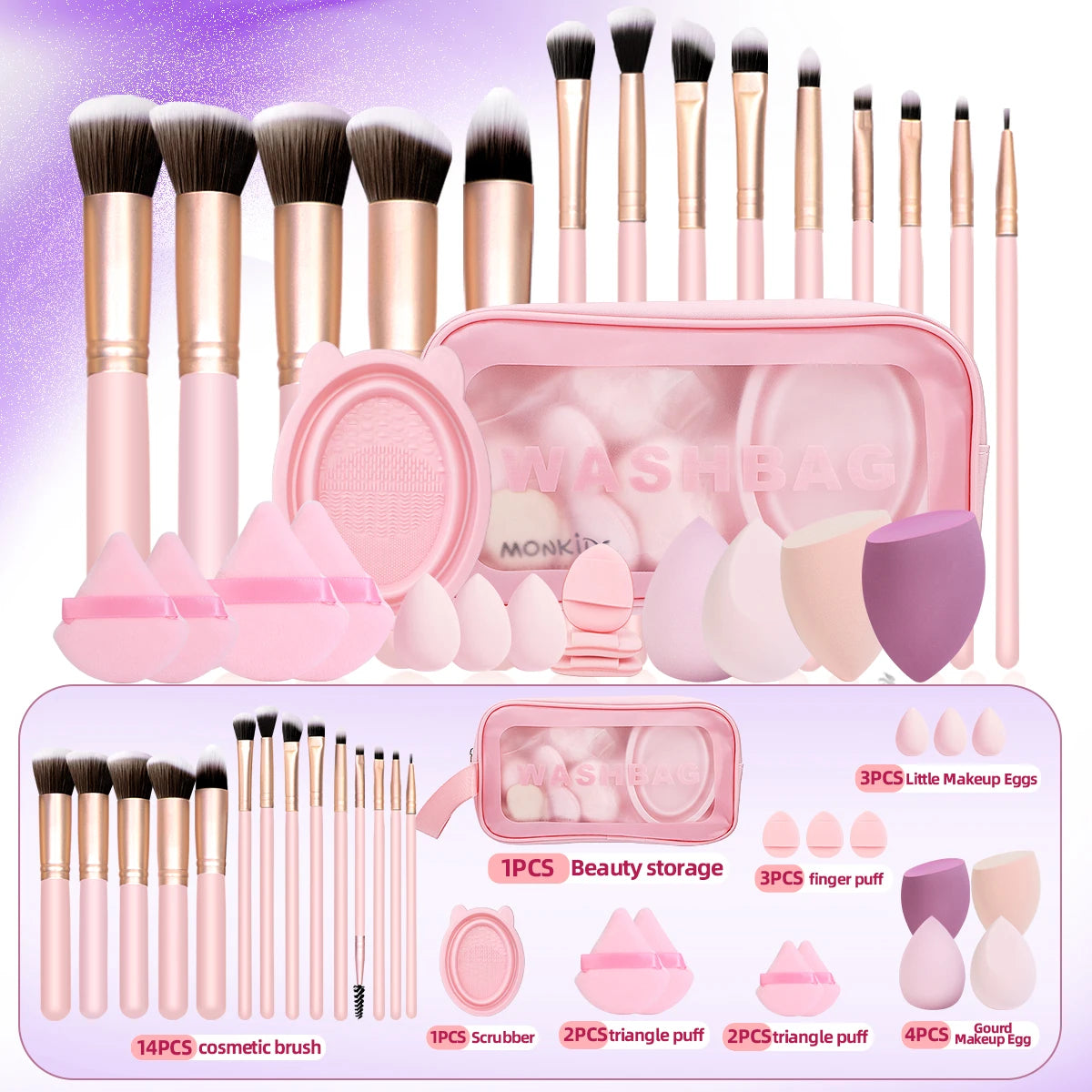 30 Professional Makeup Brush Sets, Including Makeup Brushes, Puff Cleaning Tools, Storage Bags, Portable, Christmas Gifts.