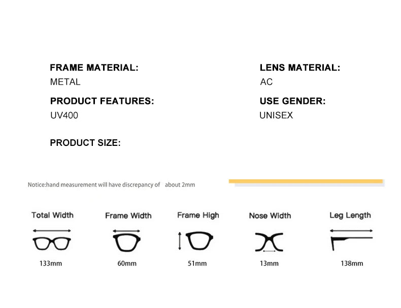 DDDLONG Retro Fashion Sunglasses Women Men Metal Sun Glasses Classic Vintage UV400 Outdoor D135