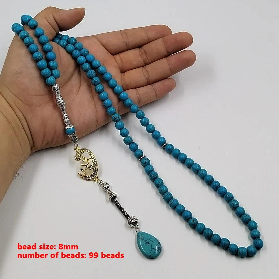 Tasbih Turquoises stone 99 100 Prayer Beads Misbaha Islamic Eid Gift Muslim bracelets