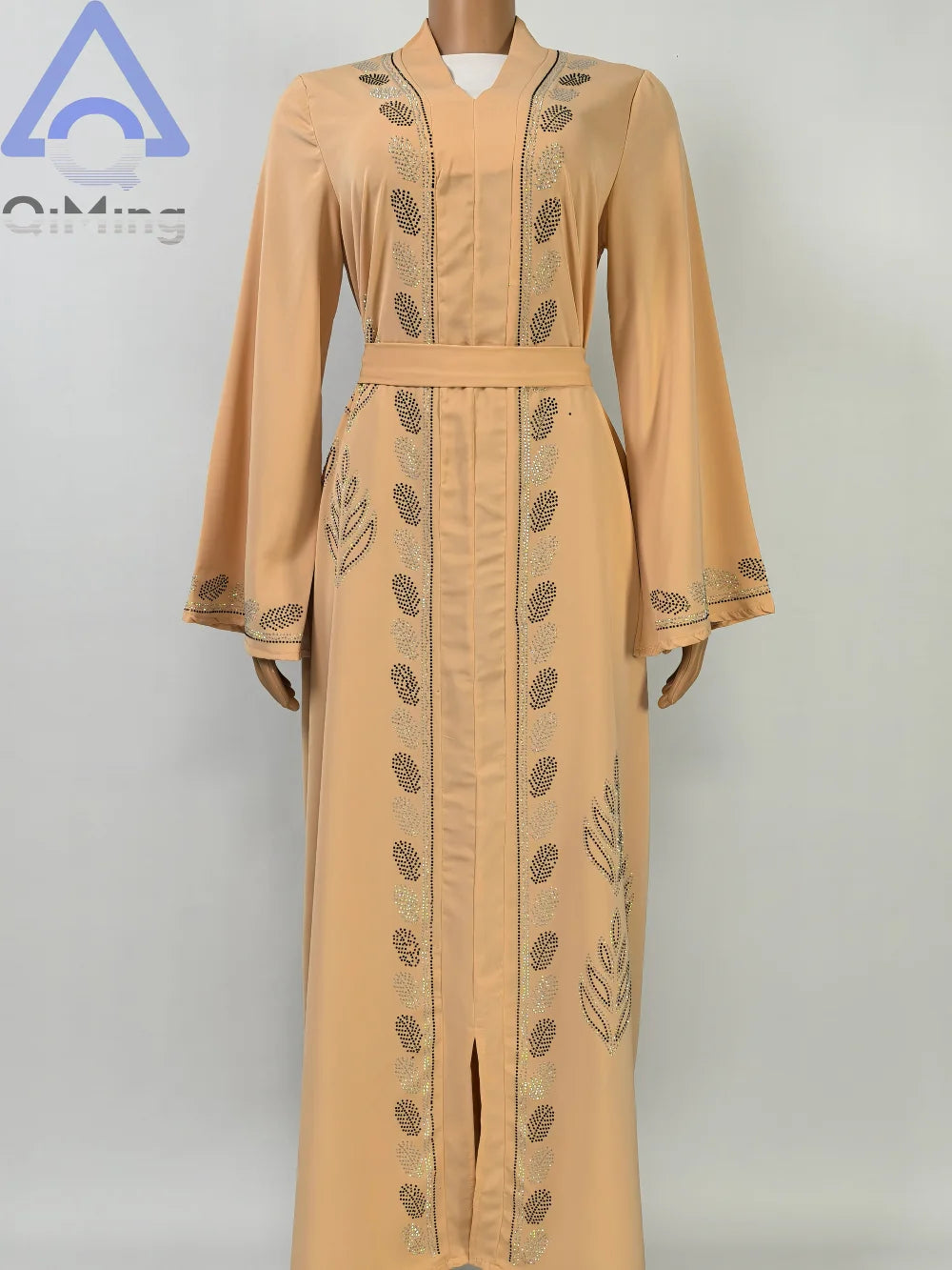 Traditional Moroccan Abaya Women Arabian Diamond Embellished Dress Muslim Romance Soft Outfit Turban For Eid Palestinian Prayer