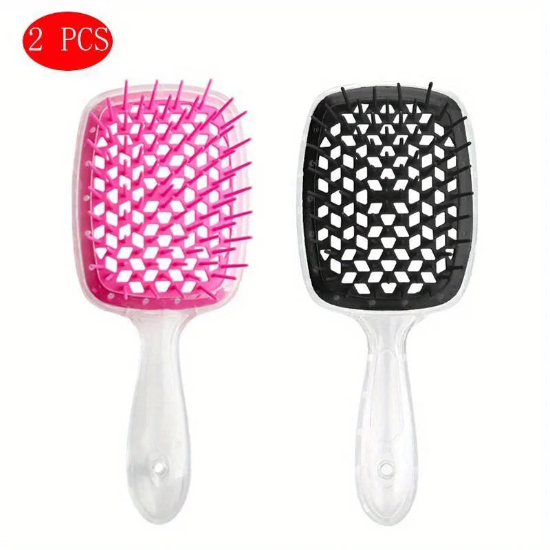 2pcs/set Detangling Hair Brush - Anti-Static Scalp Massaging Hollow Out Design Easy Detangling Wet or Dry Use DIY StylingTools