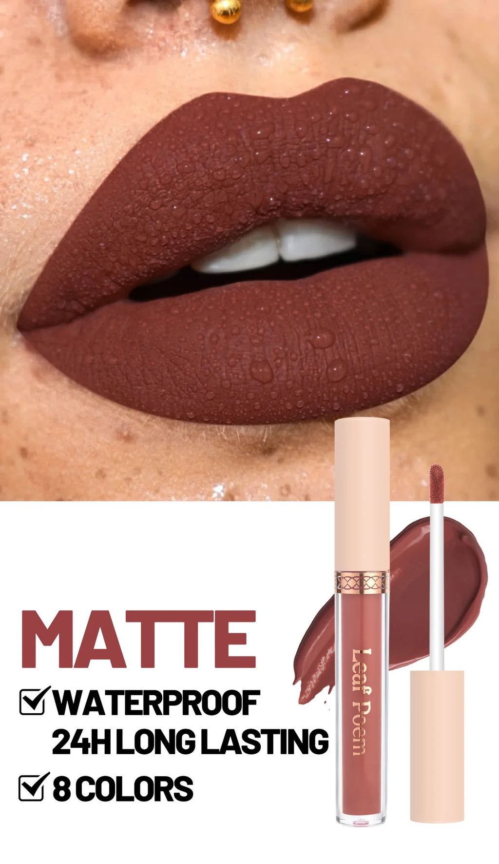 8-Piece Set of Matte Liquid Lipsticks and Lip Glazes - Waterproof, Non-Stick, Long-Lasting Lip Color in Brown, Pink, Purple, and Red Shades, Suitable for Daily Use and Parties