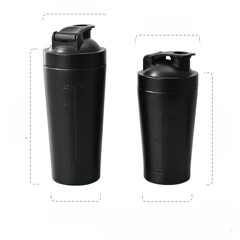 Stainless Steel Protein Powder Shaker Bottle with Steel Ball and Scale Leak Proof Gym Fitness Sport Whey Shakes Cup