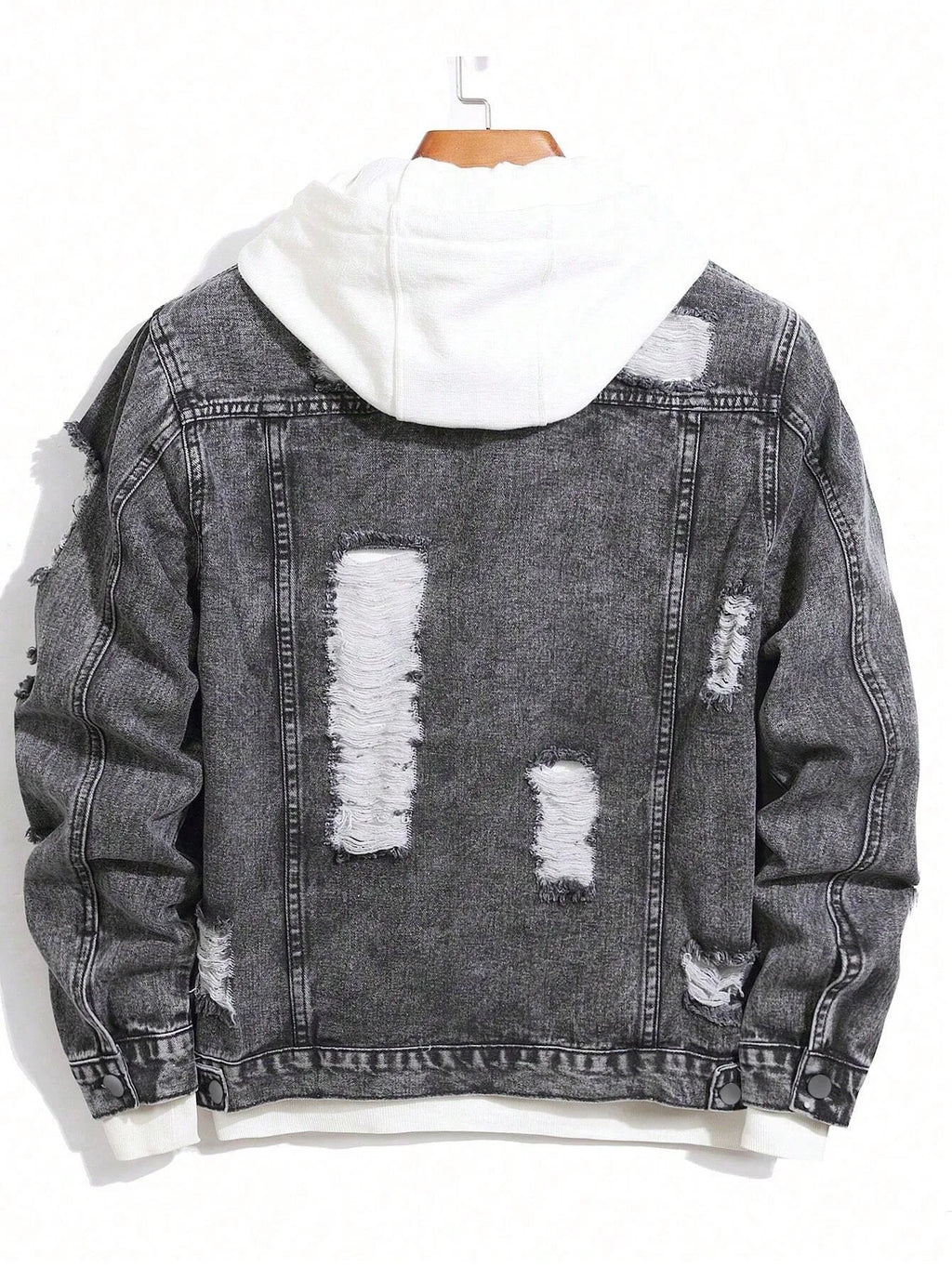 1Pc Y2Kmen's Four Seasons Destroyed Stone Washed Light Jacket Daily American Street Casual Denim Jacket (No Hood/No Accessories)