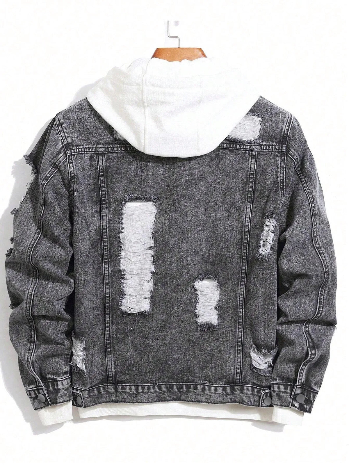 1Pc Y2Kmen's Four Seasons Destroyed Stone Washed Light Jacket Daily American Street Casual Denim Jacket (No Hood/No Accessories)