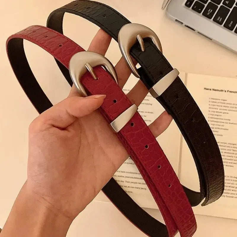 Vintage Classic Crocodile Pattern Belts Y2K Women Belt American Fashion Belt Simple Pin Buckle Red Black Skirts Jeans Waist Belt