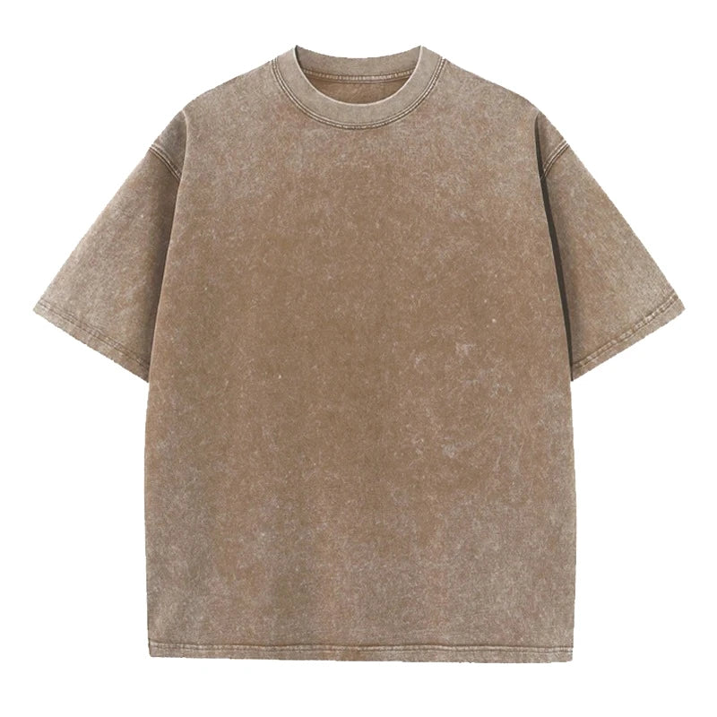 Washed And Distressed 230g Heavyweight Cotton Short Sleeved T-shirt Versatile Men Women Summer Solid Color Loose T Shirts Top
